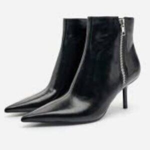 Zara | Shoes | Zara Black Shiny Leather Heel Boot With